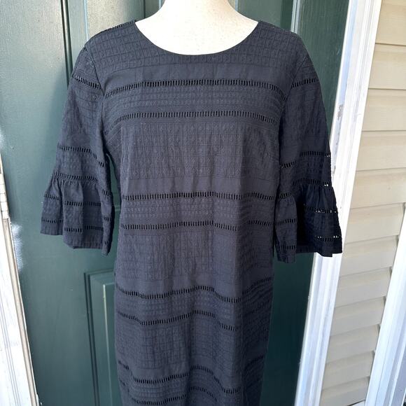 J. Crew Flutter Sleeve Shift Dress Sz 8 100% Cotton G1269 Black Event Whimsigoth - Picture 4 of 9